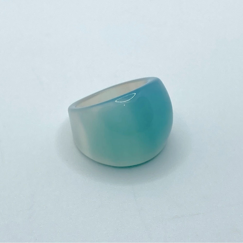 VTG Agate Blue Opaque Ombré Chunky Stone Statement Ring Sz